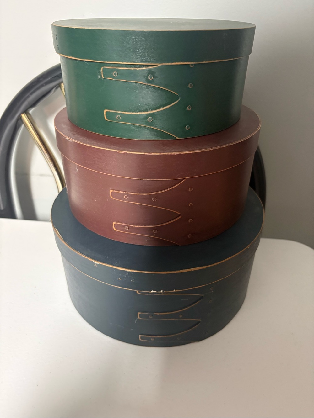 Vintage nesting Boxes - Green, Burgundy, Navy
